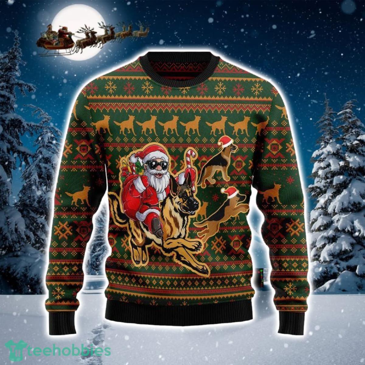 Awesome German Shepherd Dog Santa Claus 3D Sweater Ugly Christmas Sweater For Men Women Product Photo 1