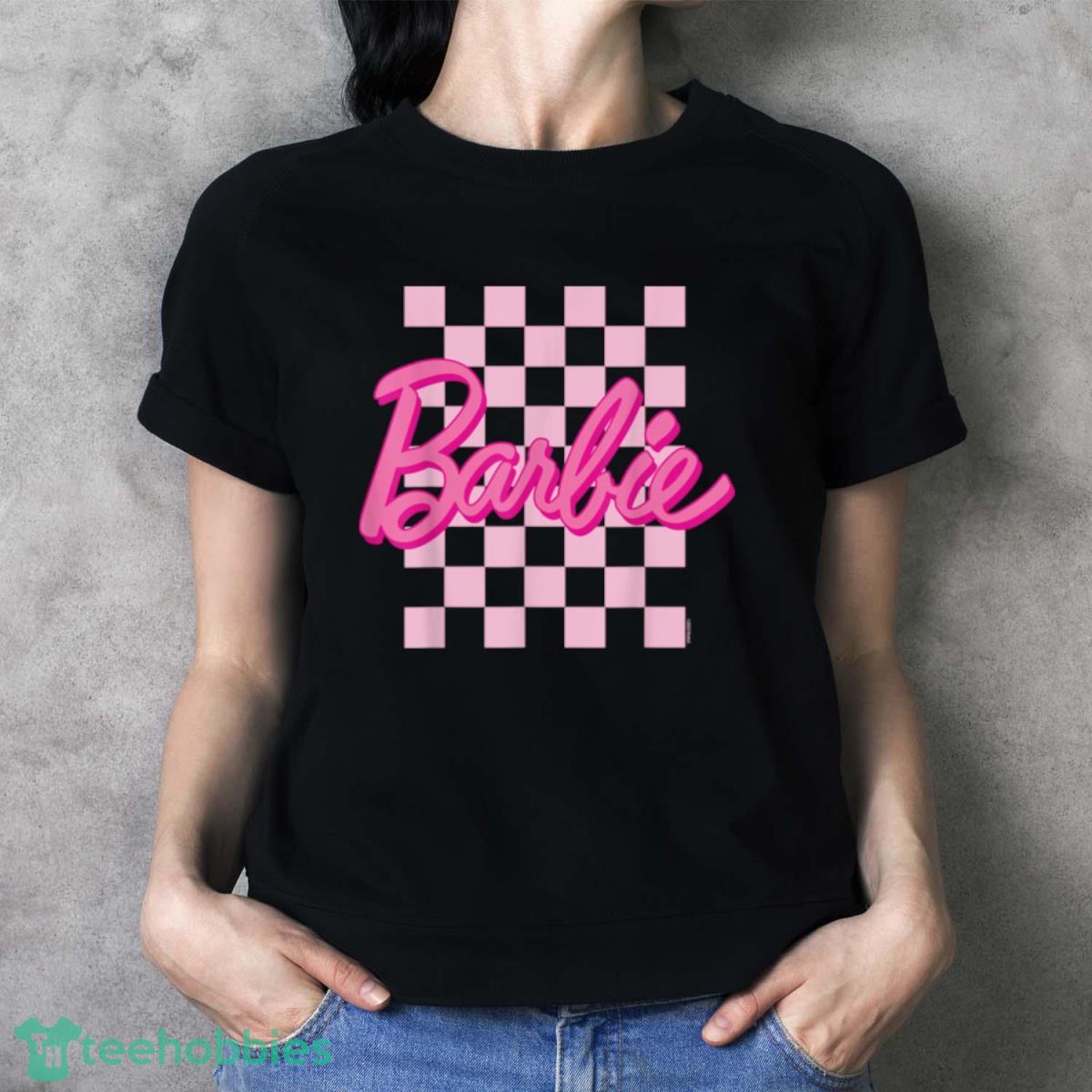 Barbie Logo Checkered Background Shirt, Hoodie, Sweatshirt - Ladies T-Shirt