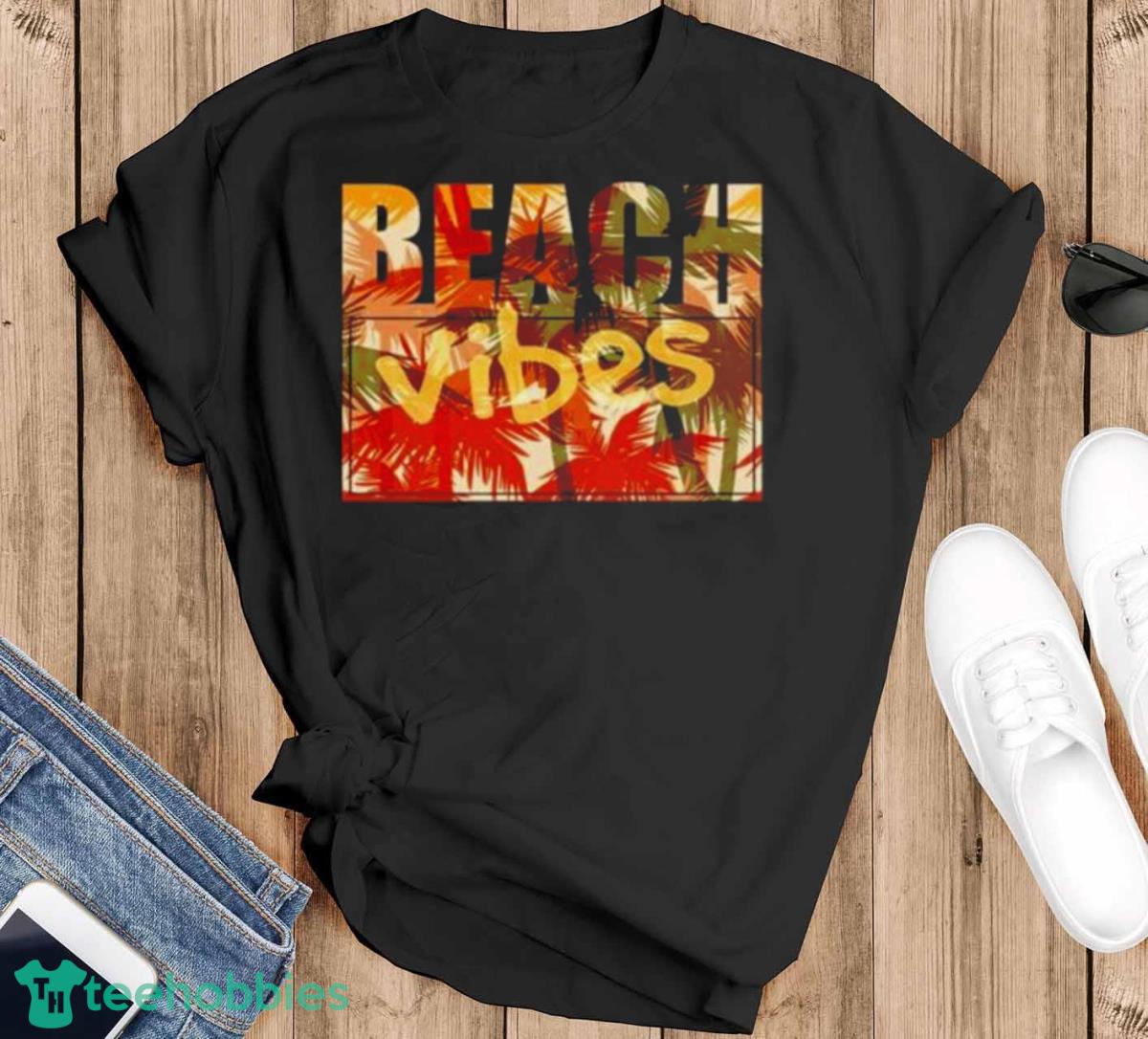 Beach Vibe Summer Typography Text 2023 Shirt - Black T-Shirt