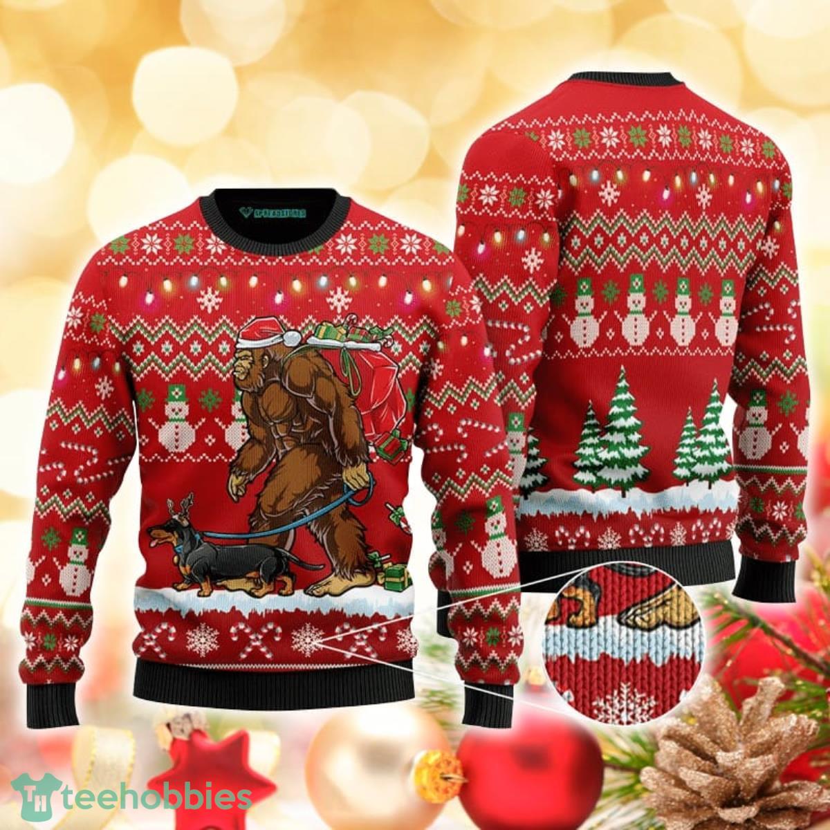 Bigfoot Dachshund 3D Sweater Ugly Christmas Sweater For Men Women Product Photo 1