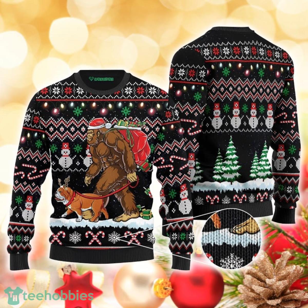 Bigfoot English Bulldog 3D Sweater Ugly Christmas Sweater For Men Women Product Photo 1