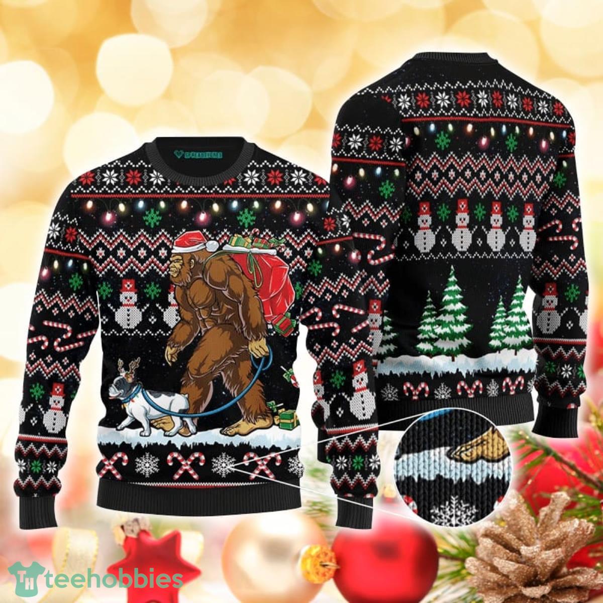 Bigfoot French Bulldog 3D Sweater Ugly Christmas Sweater For Men Women Product Photo 1