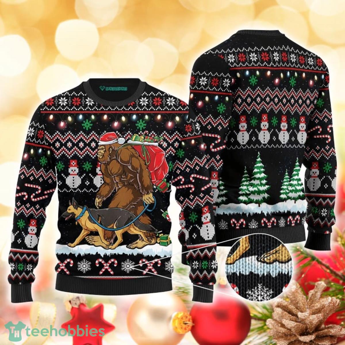 Bigfoot German Shepherd 3D Sweater Ugly Christmas Sweater For Men Women Product Photo 1
