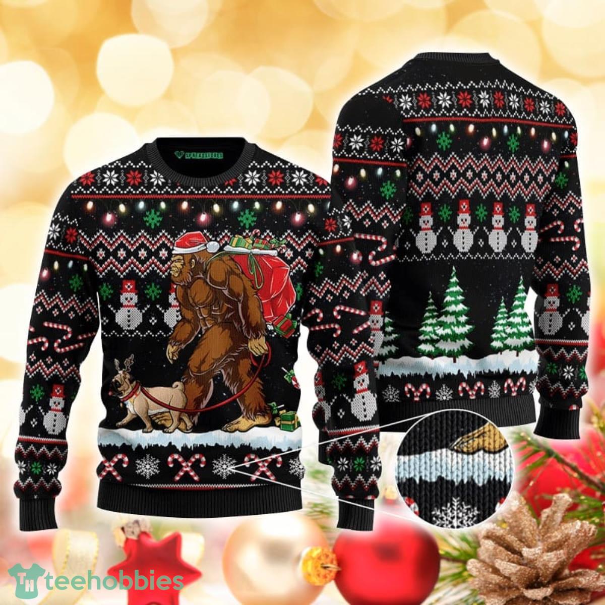 Bigfoot Pug 3D Sweater Ugly Christmas Sweater For Men Women Product Photo 1
