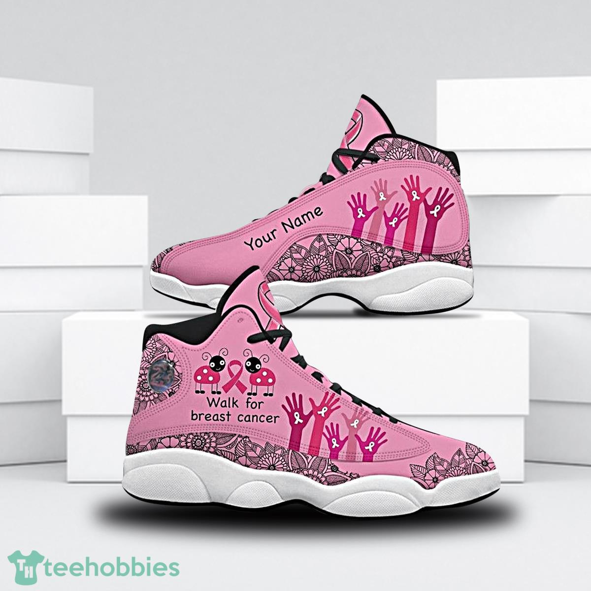Breast Cancer Football Team Custom Name Air Jordan 13 Sneakers For Fans Product Photo 1
