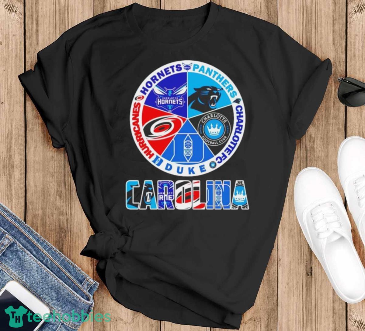 Carolina Hurricanes Charlotte Hornets Carolina Panthers Charlotte Fc Logo Duke Blue Devils Shirt - Black T-Shirt