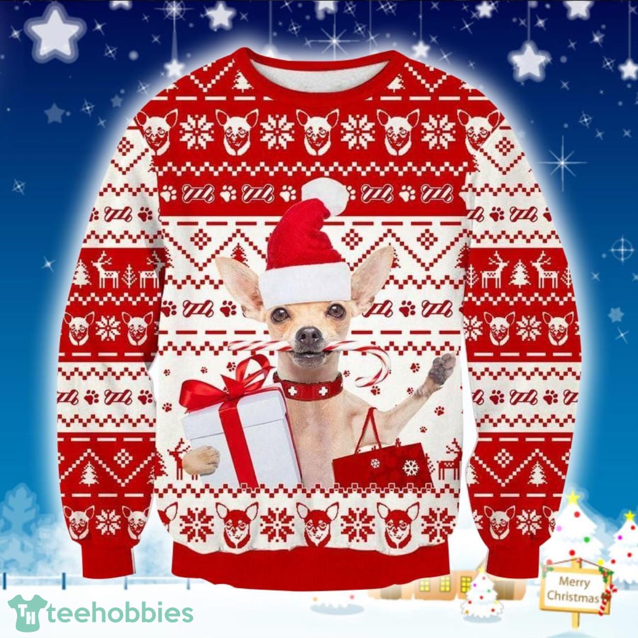 Chihuahua And Xmas Gift 3D Sweater Ugly Christmas Sweater For Men Women Product Photo 1
