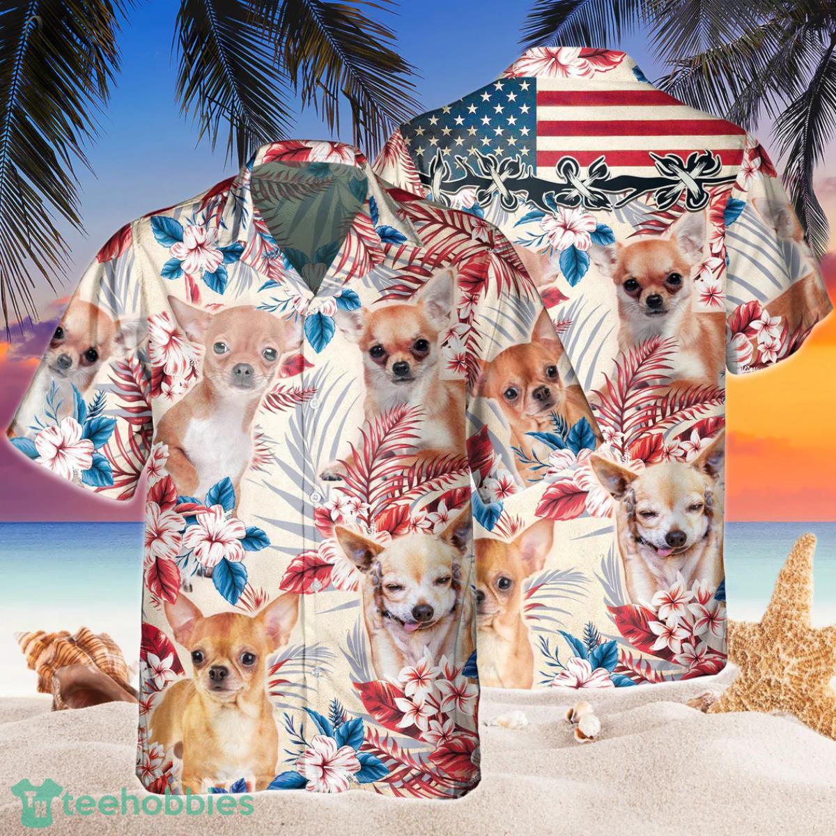 Chihuahua Dog United States Flag With Flowers Hawaiian Shirt Aloha Shirt For Men Women Product Photo 1