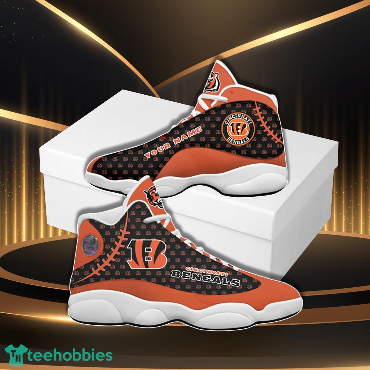 Cincinnati Bengals Football Team Custom Name Air Jordan 13 Sneakers For Sport Fans Product Photo 1