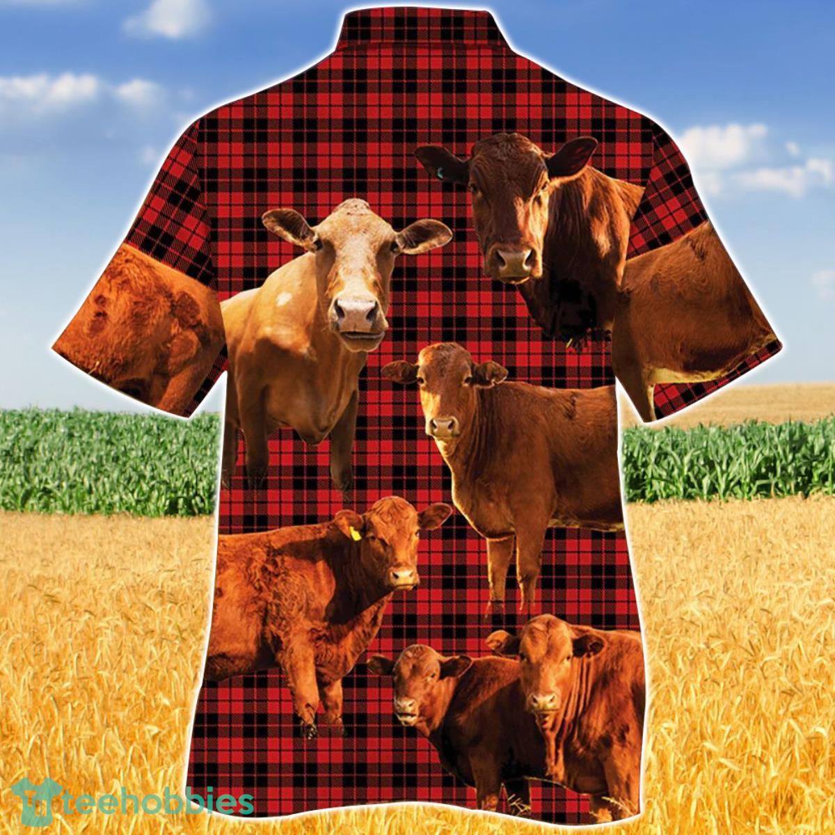 Cow Red Tartan Pattern Hawaiian Shirt Aloha Shirt For Men Women Product Photo 2