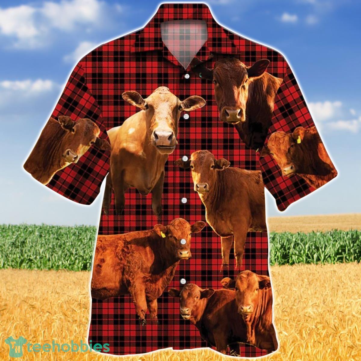 Cow Red Tartan Pattern Hawaiian Shirt Aloha Shirt For Men Women Product Photo 1