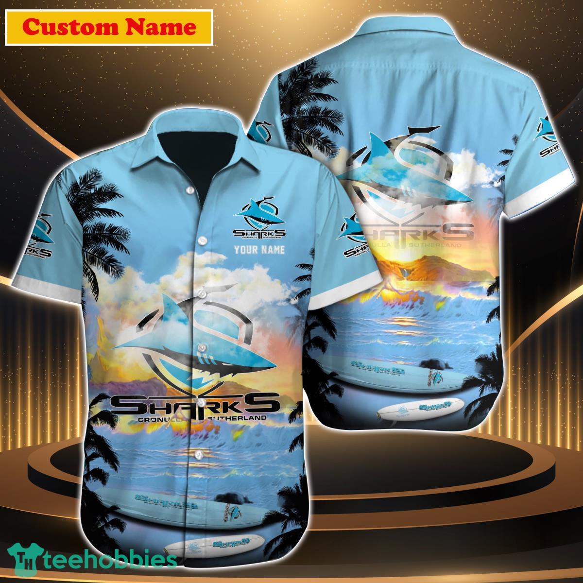 Cronulla Sutherland Sharks NRL Custom Name Hawaiian Shirt Great Gift For Men Women Fans Product Photo 1