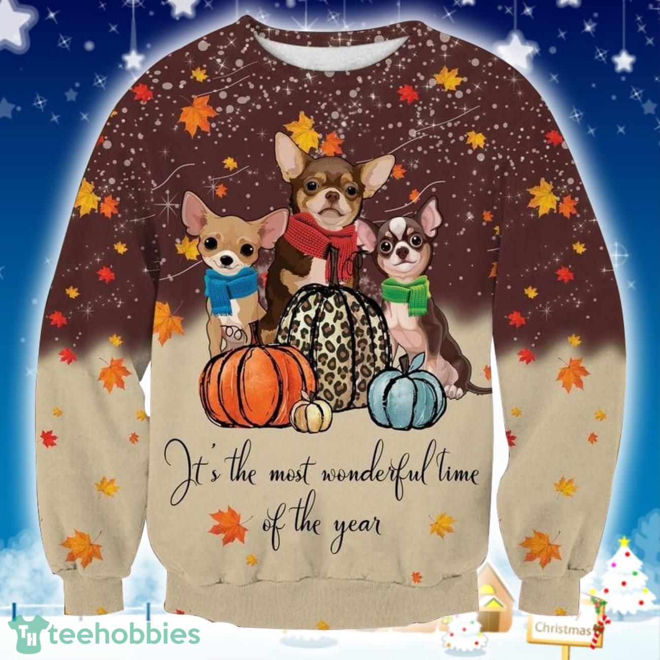 Cute Chihuahua Thanksgiving 3D Sweater Ugly Christmas Sweater For Men Women Product Photo 1