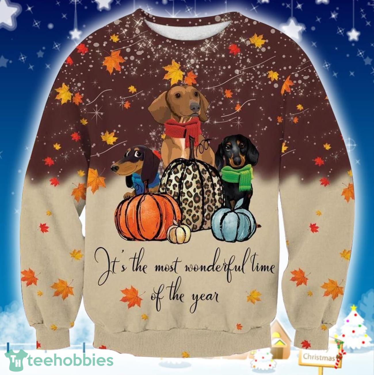 Cute Dachsund Thanksgiving 3D Sweater Ugly Christmas Sweater For Men Women Product Photo 1