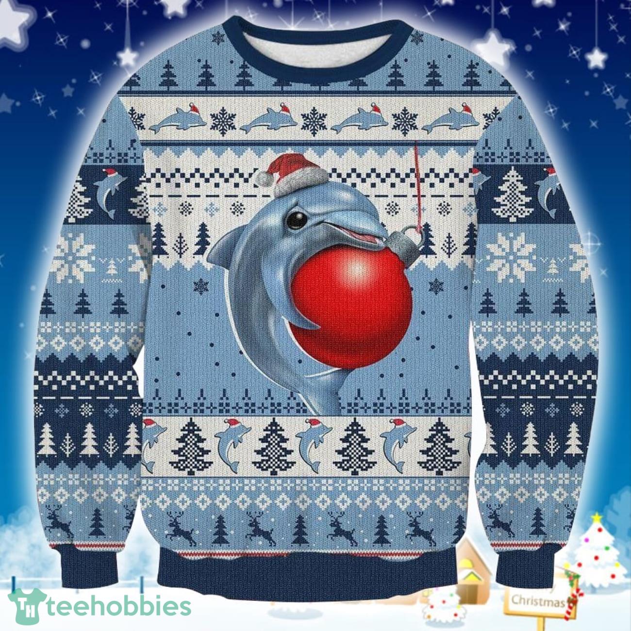 Cute Dolphin 3D Sweater Ugly Christmas Sweater For Men Women Product Photo 1