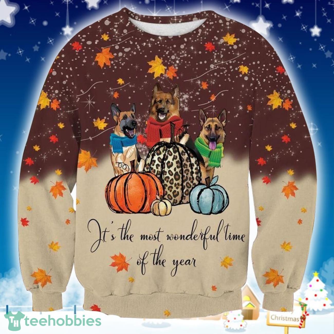 Cute German Shepherd Dog Thanksgiving 3D Sweater Ugly Christmas Sweater For Men Women Product Photo 1