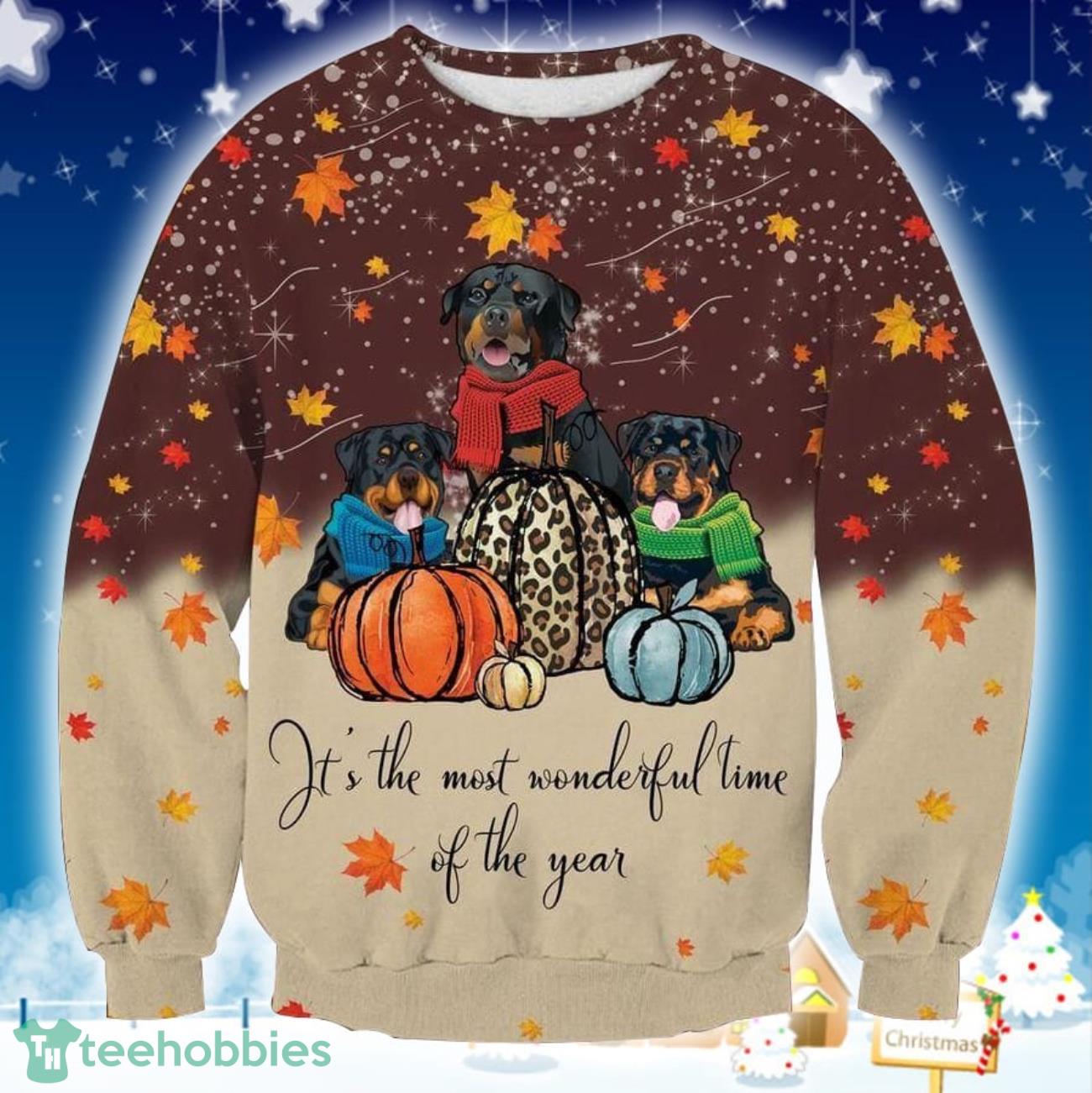 Cute Rottweiler Thanksgiving 3D Sweater Ugly Christmas Sweater For Men Women Product Photo 1