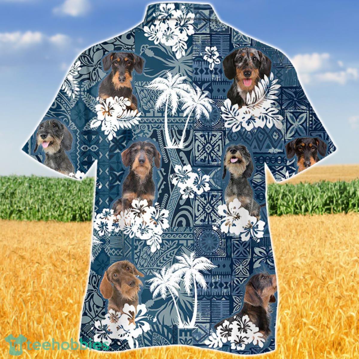 Dachshund In The Tropical Plants Pattern Blue And White Hawaiian Shirt Aloha Shirt For Men Women Product Photo 2