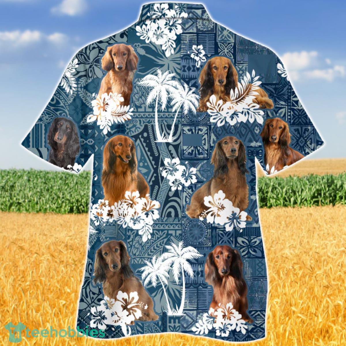Dachshund In Tropical Plants Pattern Blue And White Hawaiian Shirt Aloha Shirt Best Gift For Men Women Product Photo 2
