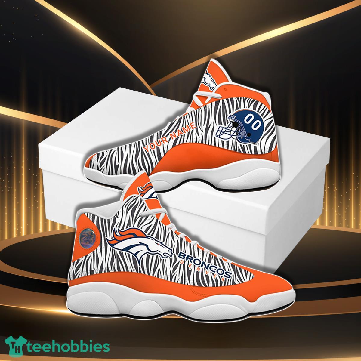 Denver Broncos Football Team Custom Name Air Jordan 13 Sneakers For Sport Fans Product Photo 1