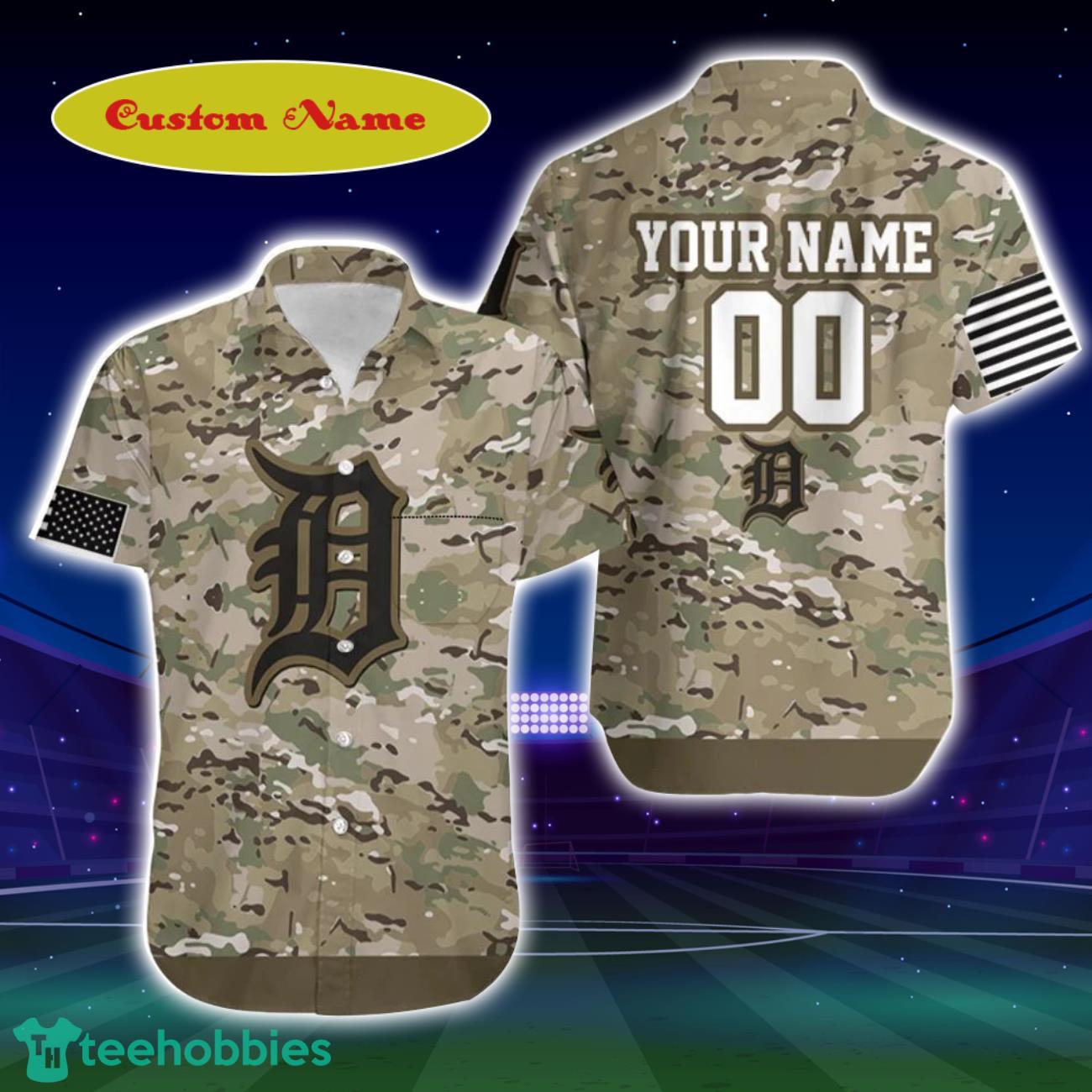 Detroit Tigers Camouflage Veteran 3D Custom Name Hawaiian Shirt Best Gift For Men And Women Fans Product Photo 1