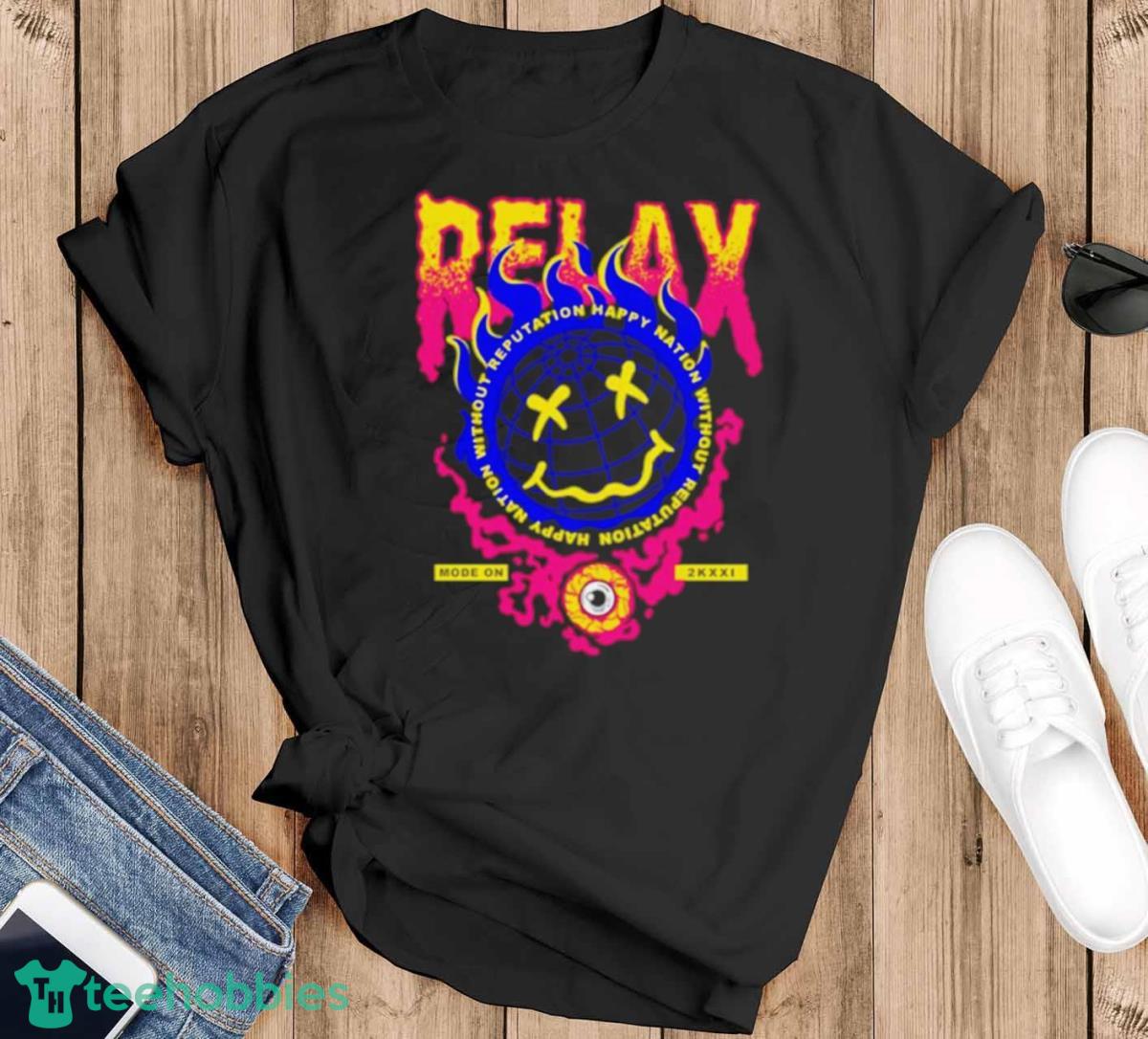 Flaming Emoji Globe Eyeball Smoke Shirt - Black T-Shirt
