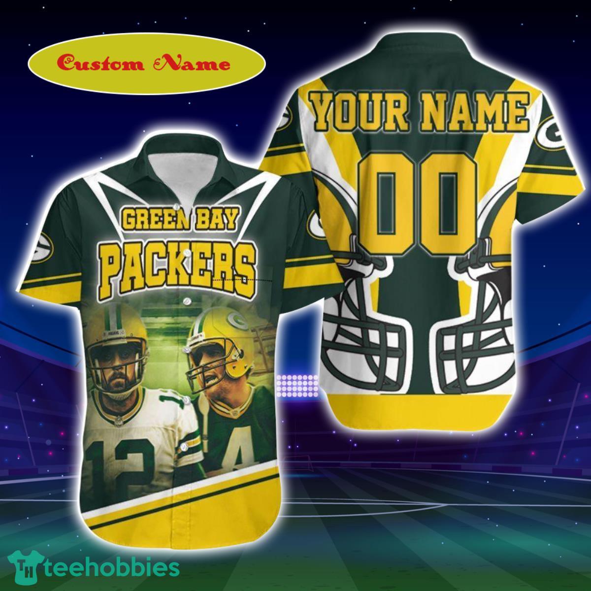 Green Bay Packers Aaron Rodgers 12 And Brett Favre 4 For Fans Custom Name Hawaiian Shirt Best Gift For Men And Women Product Photo 1