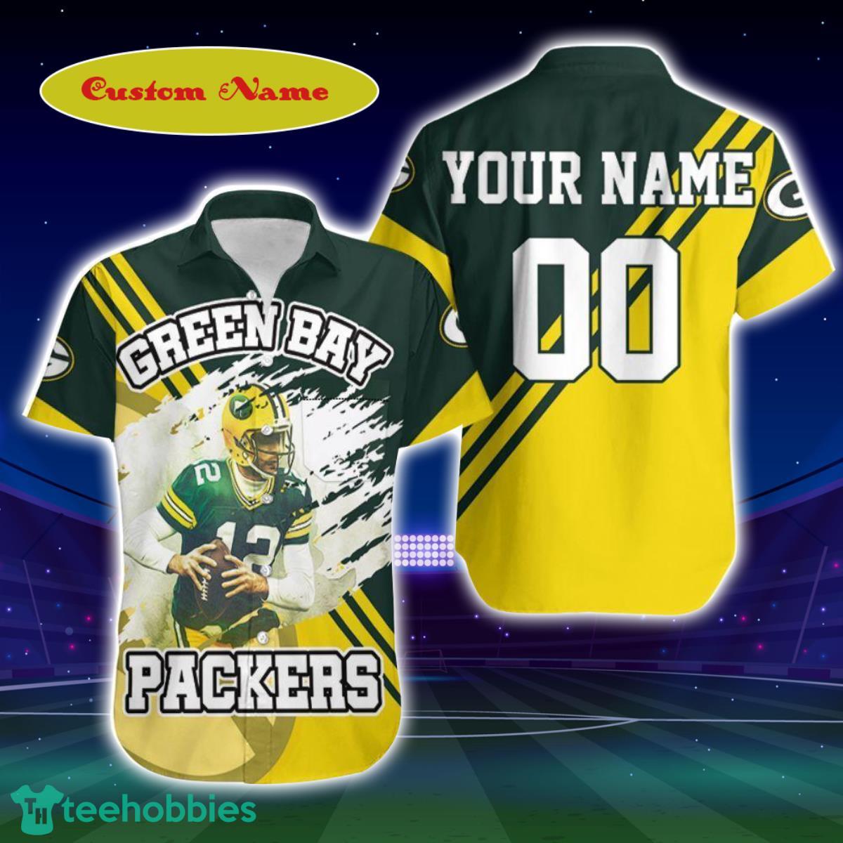 Green Bay Packers Aaron Rodgers 12 Illustrated For Fans Custom Name Hawaiian Shirt Best Gift For Men And Women Product Photo 1