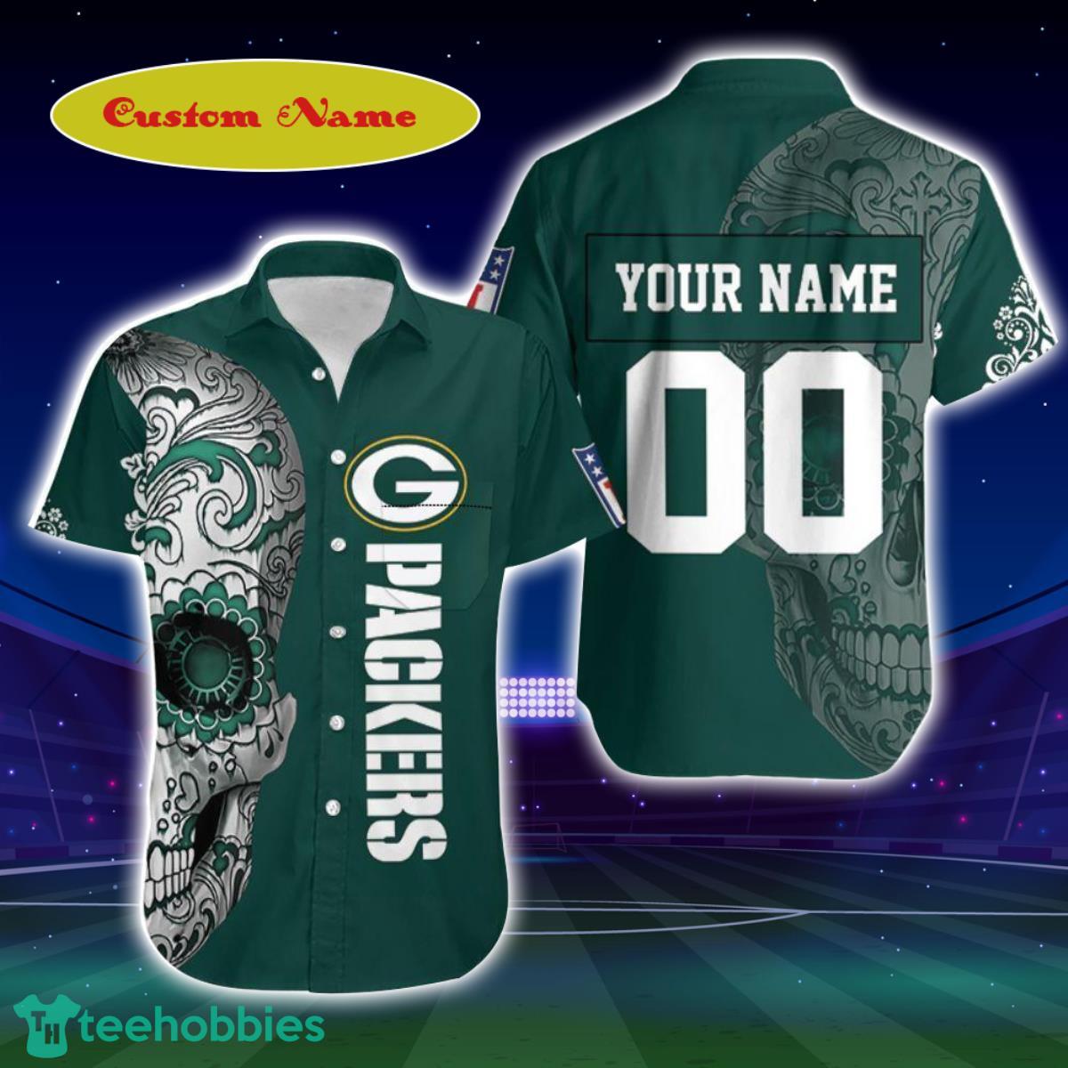 Green Bay Packers Nlf Fan Sugar Skull 3D Custom Name Hawaiian