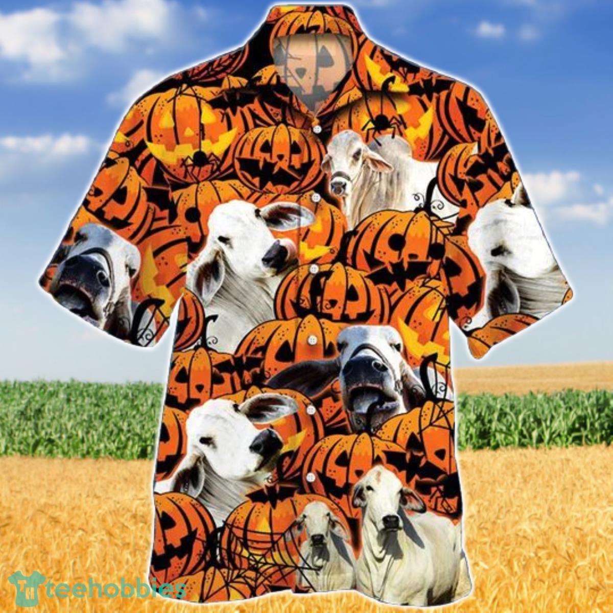 Happy Halloween Brahman Pumpkin Hawaiian Shirt Aloha Shirt For Men Women Product Photo 1