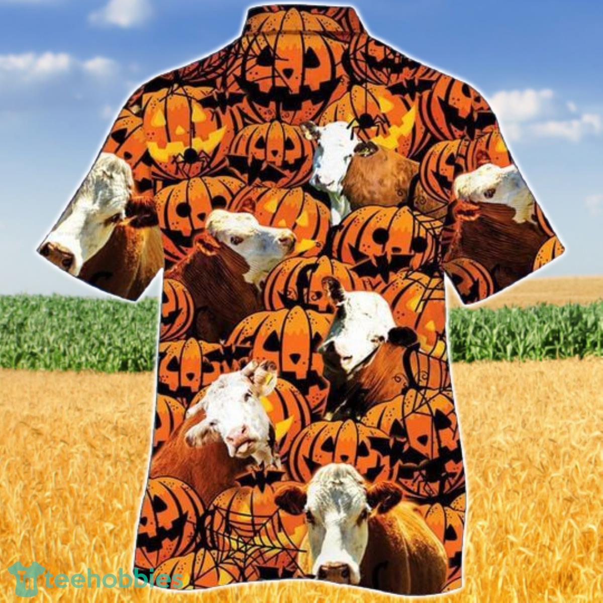 Happy Halloween Hereford Pumpkin Hawaiian Shirt Aloha Shirt For Men Women Product Photo 2