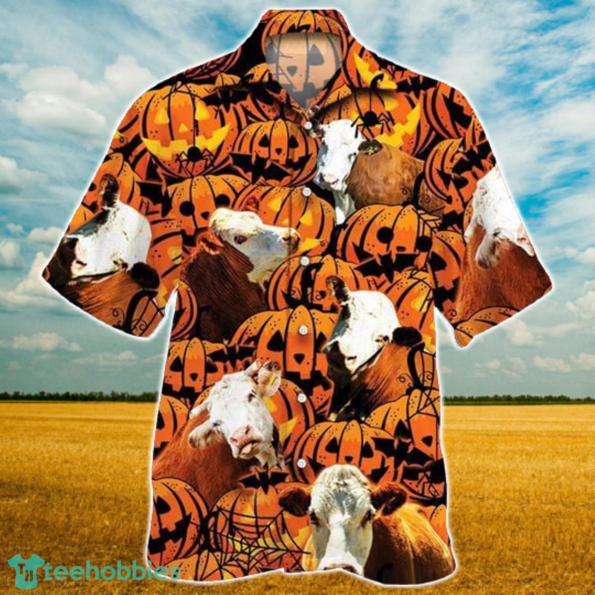 Happy Halloween Hereford Pumpkin Hawaiian Shirt Aloha Shirt For Men Women Product Photo 1