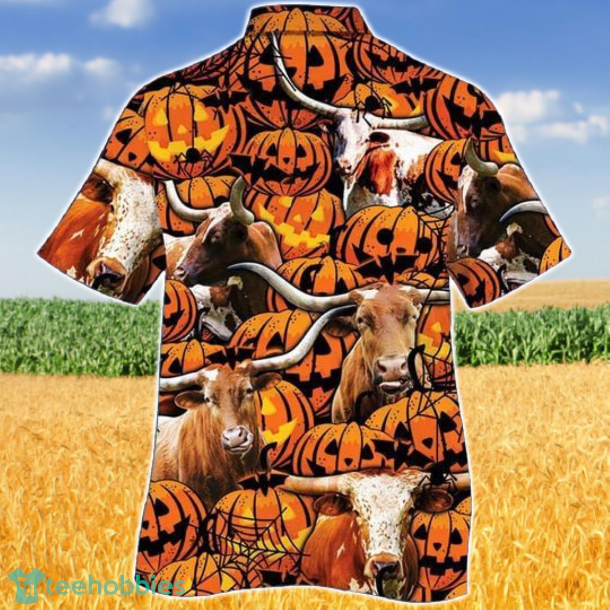 Happy Halloween TX Longhorn Pumpkin Hawaiian Shirt Aloha Shirt For Men Women Product Photo 2