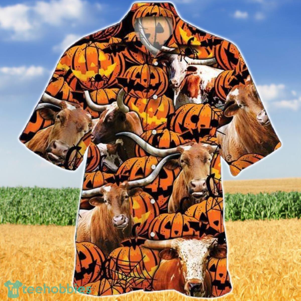 Happy Halloween TX Longhorn Pumpkin Hawaiian Shirt Aloha Shirt For Men Women Product Photo 1