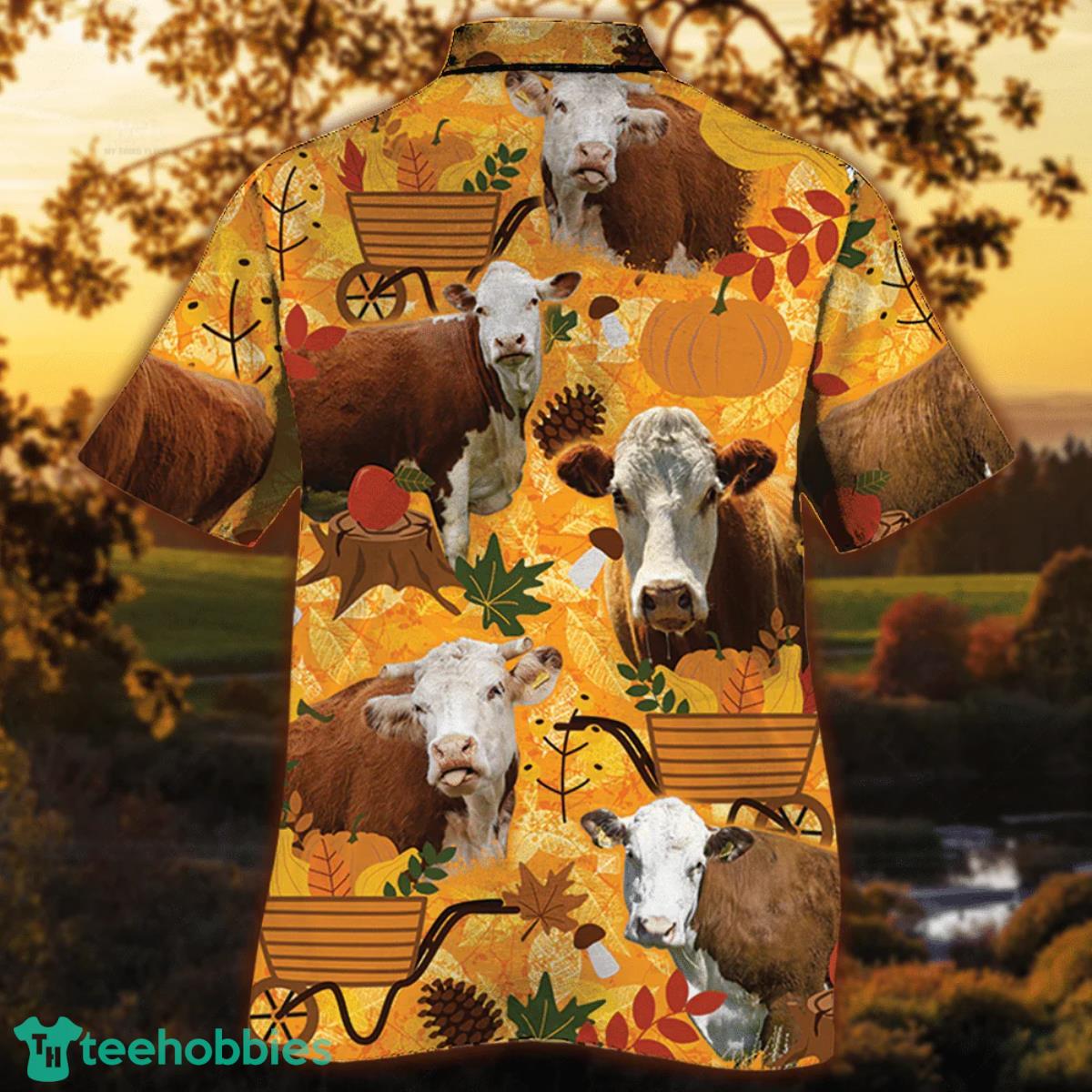 Hereford Cattle Nature Autumn Pumpkin Hawaiian Shirt Aloha Shirt For Men Women Product Photo 2