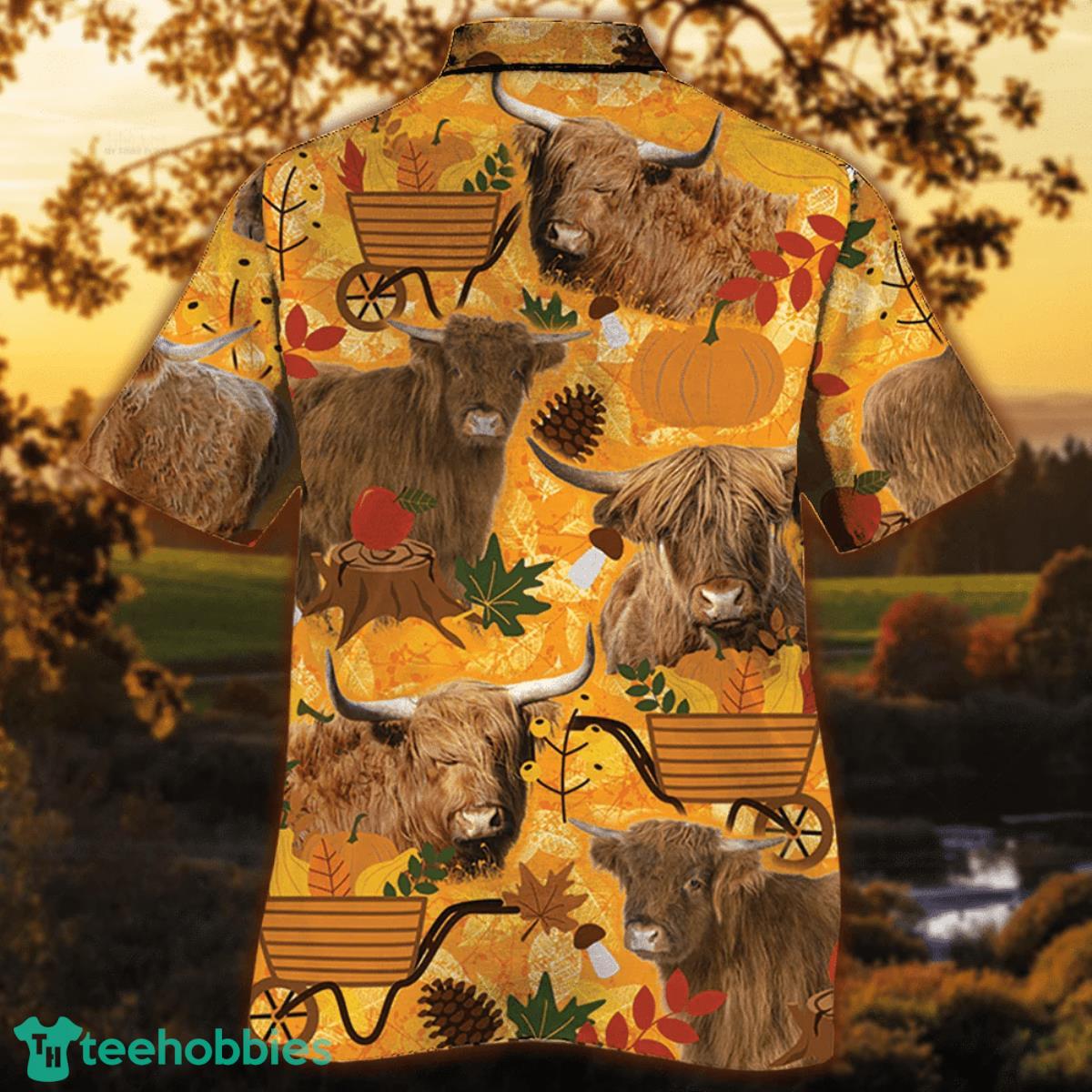 Highland Cattle Nature Autumn Pumpkin Hawaiian Shirt Aloha Shirt For Men Women Product Photo 2