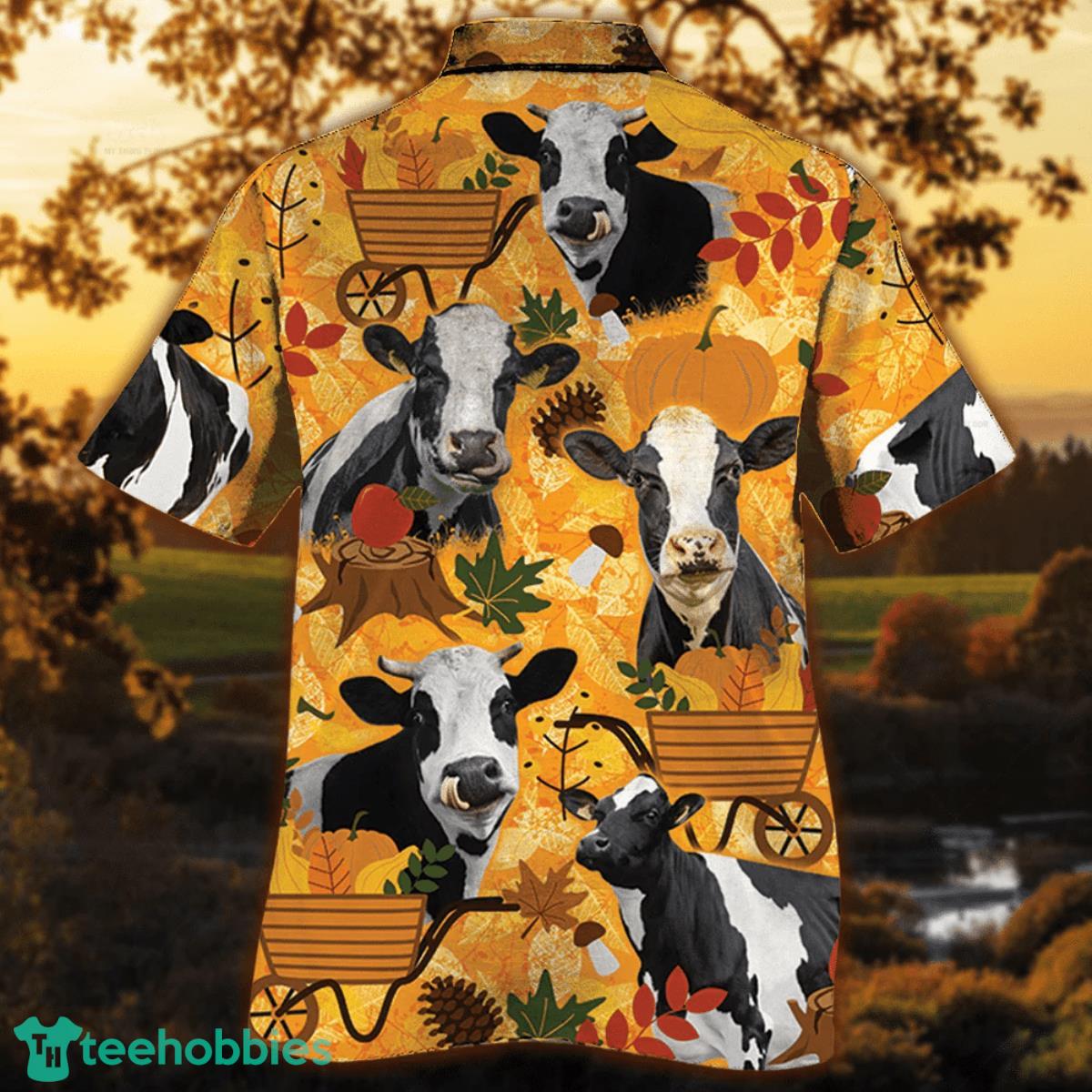Holstein Friesian Cattle Nature Autumn Pumpkin Hawaiian Shirt Aloha Shirt For Men Women Product Photo 2