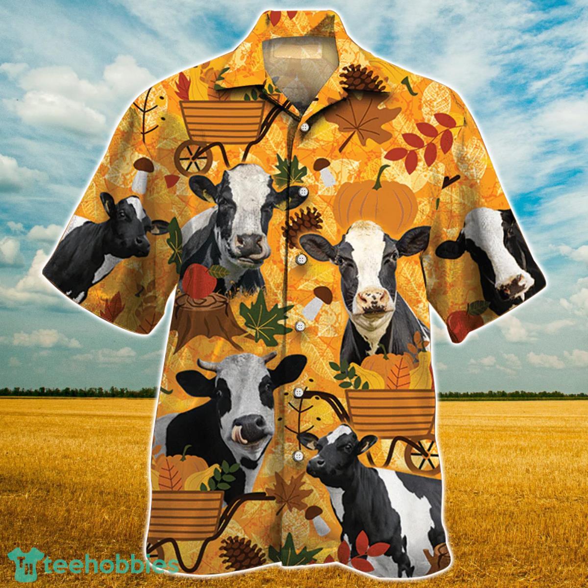 Holstein Friesian Cattle Nature Autumn Pumpkin Hawaiian Shirt