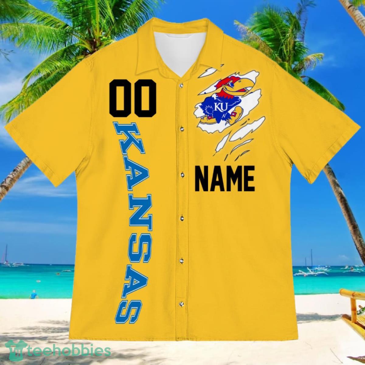 Kansas Jayhawks Sports American Football Hawaiian Shirt Custom Name & Number Product Photo 2