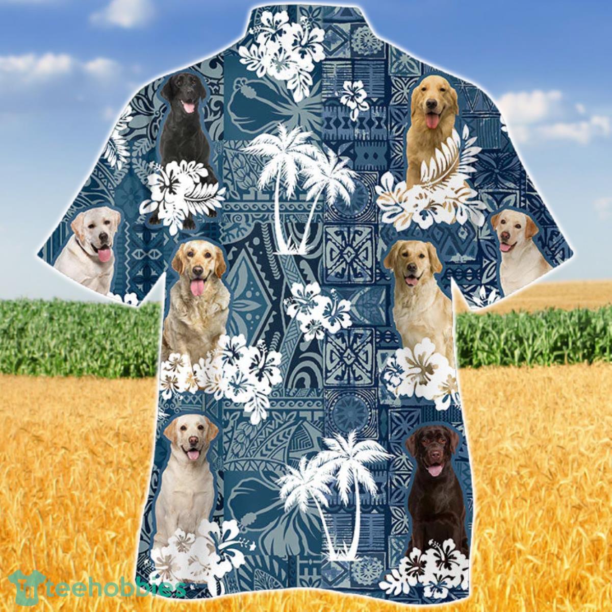 Labrador Retriever In Tropical Plants Pattern Blue And White Hawaiian Shirt Aloha Shirt For Men Women Product Photo 2