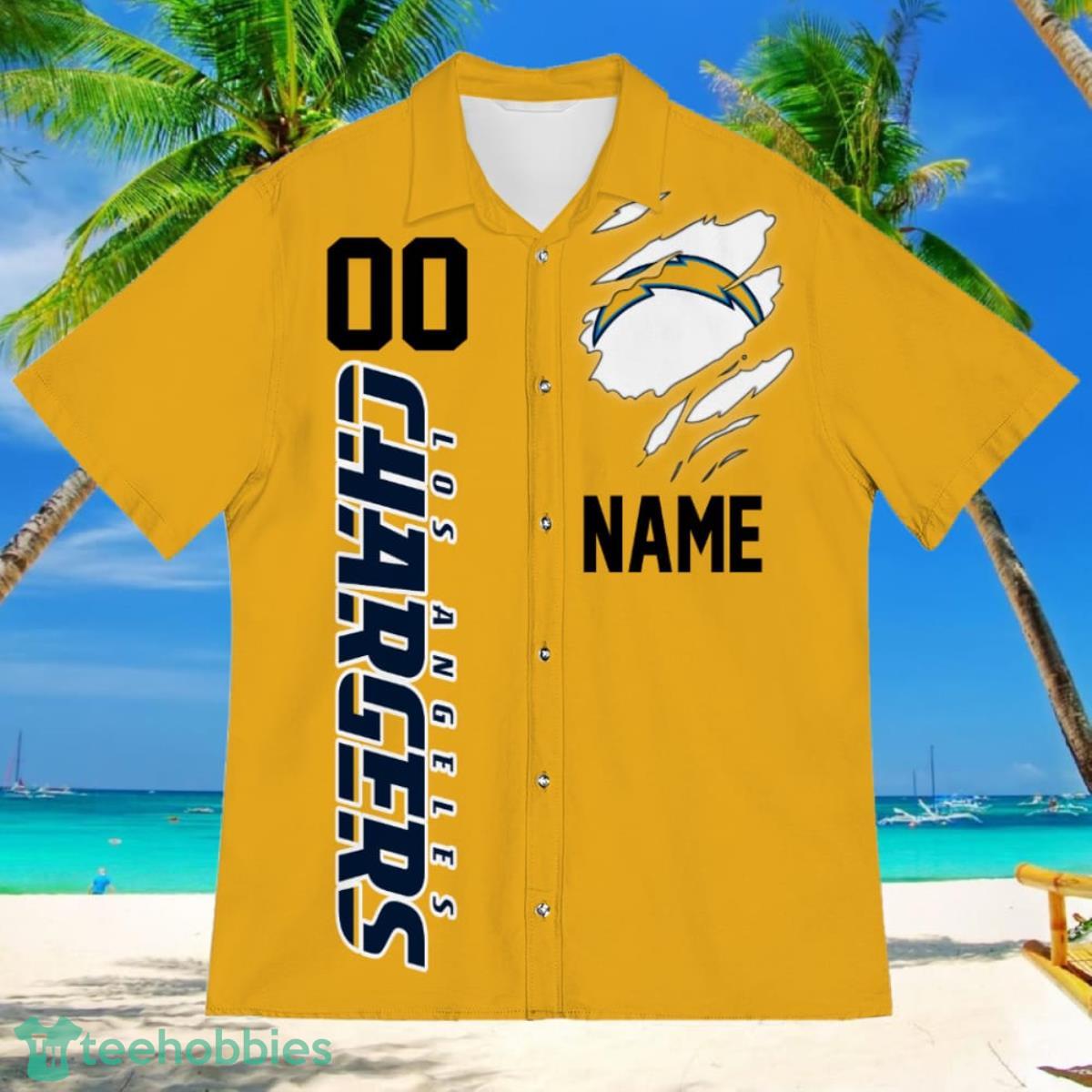 Los Angeles Chargers Sports American Football Hawaiian Shirt Custom Name & Number Product Photo 2