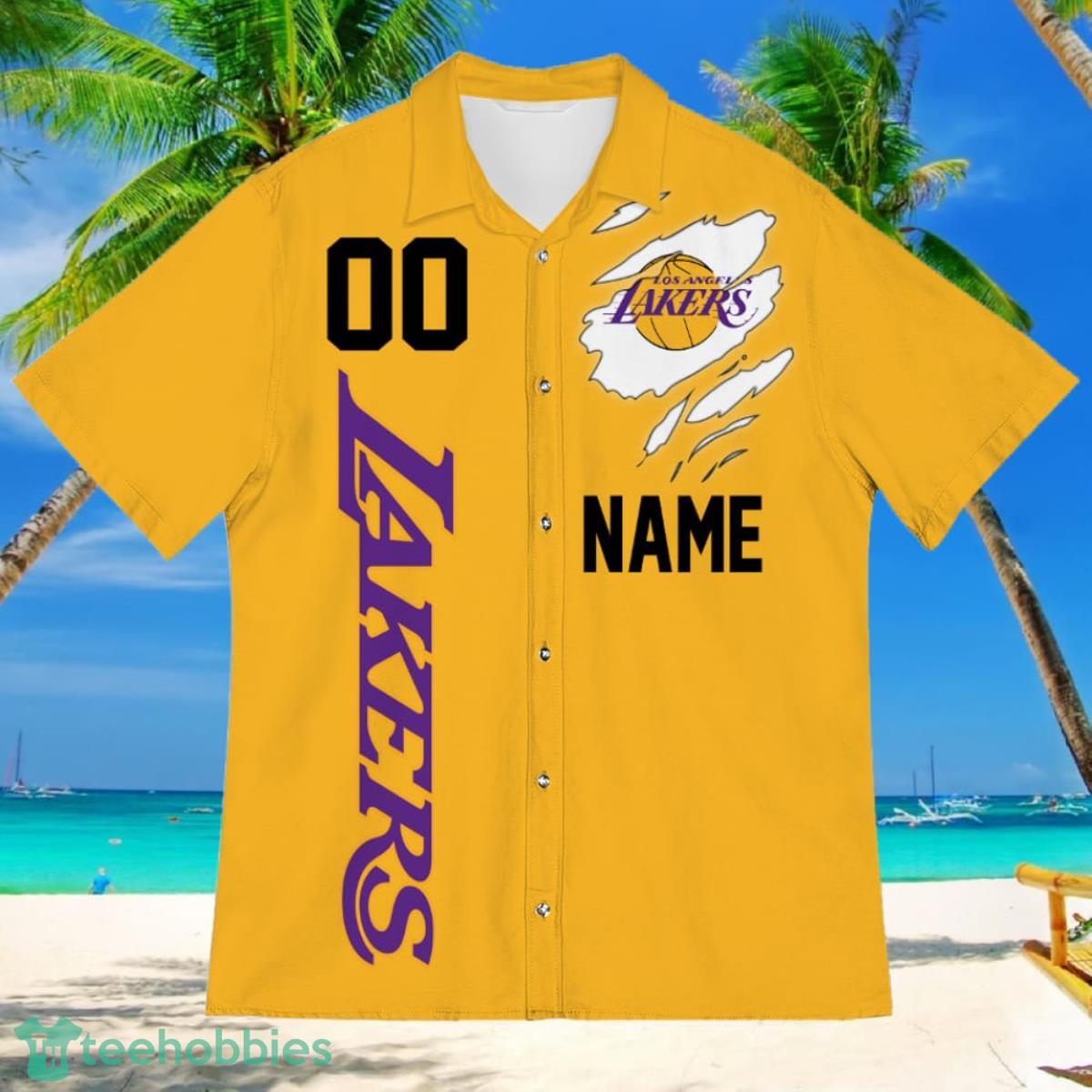 Los Angeles Lakers Sports American Football Hawaiian Shirt Custom Name & Number Product Photo 2