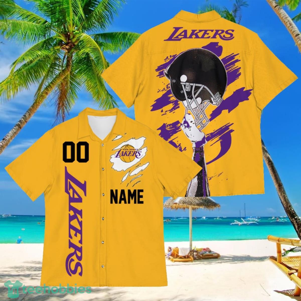 Los Angeles Lakers Sports American Football Hawaiian Shirt Custom Name & Number Product Photo 1