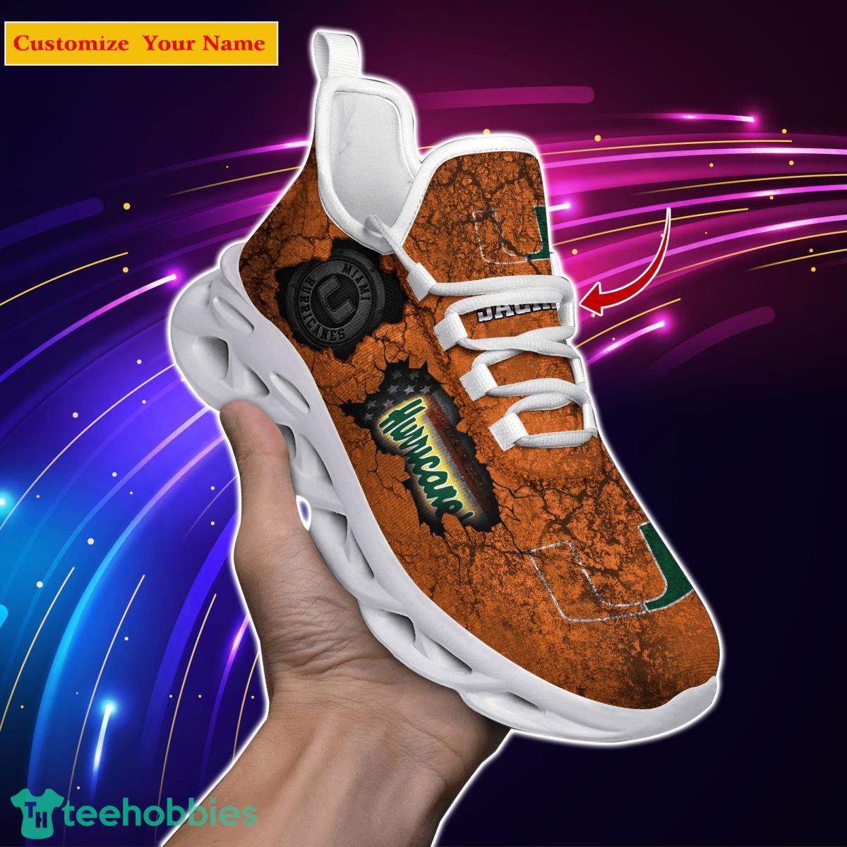 Miami Hurricanes NCAA1 Custom Name Max Soul Shoes Great Gift For Men Women Fans Product Photo 1