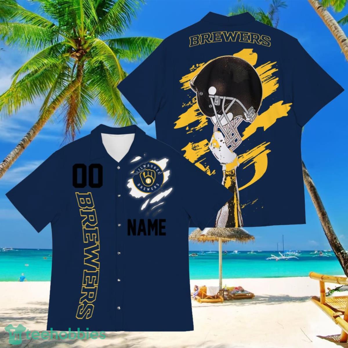 Milwaukee Brewers MLB Hawaiian Shirt Ocean Hibiscus Custom Name