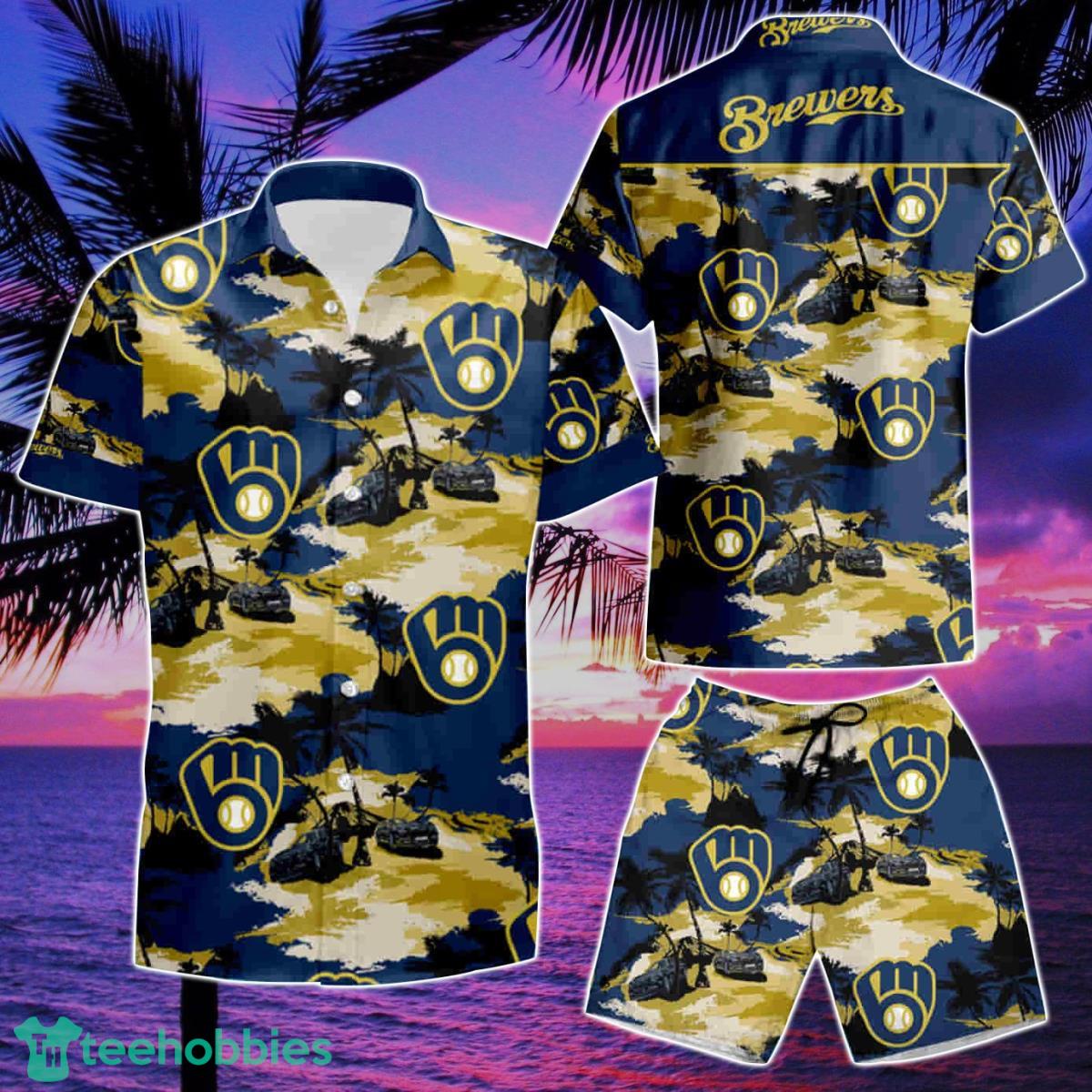 OwlOhh Milwaukee Brewers Tommy Bahama Hawaiian Shirt Summer Button Up Shirt for Men Beach Wear Short Sleeve Hawaii Shirt