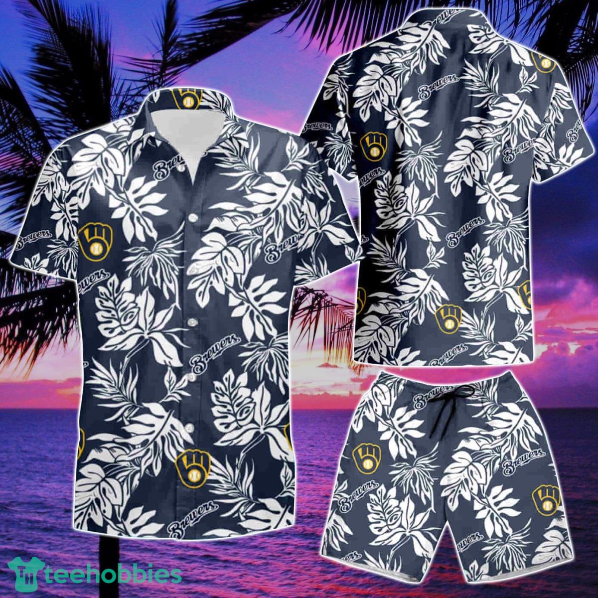 Milwaukee Brewers Tropical Flower Short Sleeve Summer Beach Hawaiian Shirt And Short Product Photo 2