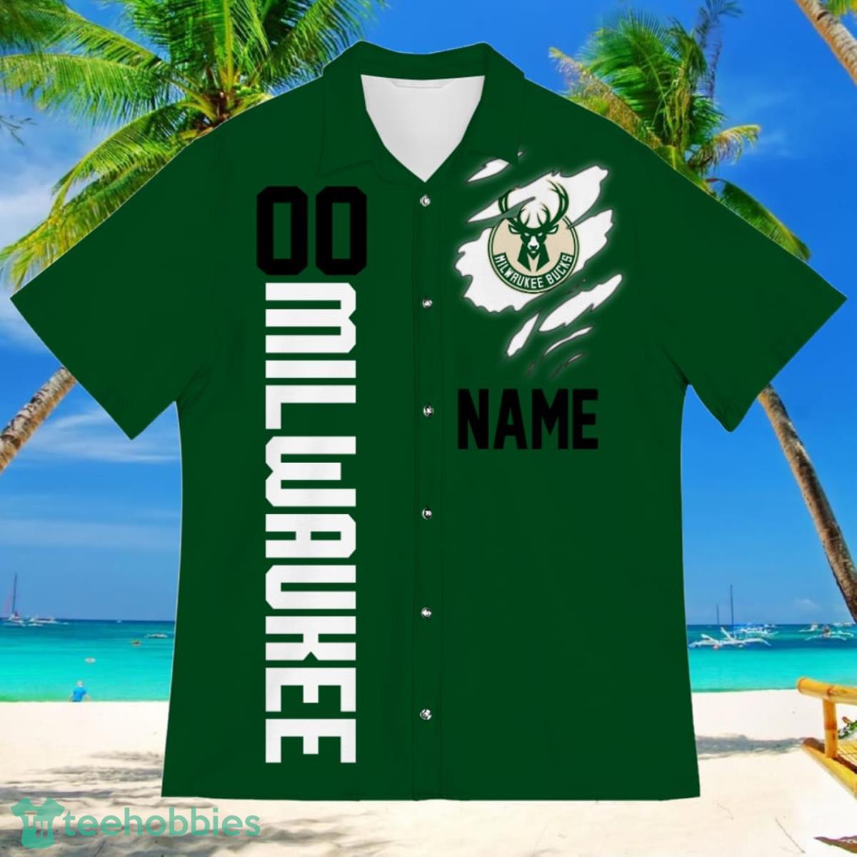 Milwaukee Bucks Sports American Football Hawaiian Shirt Custom Name & Number Product Photo 2