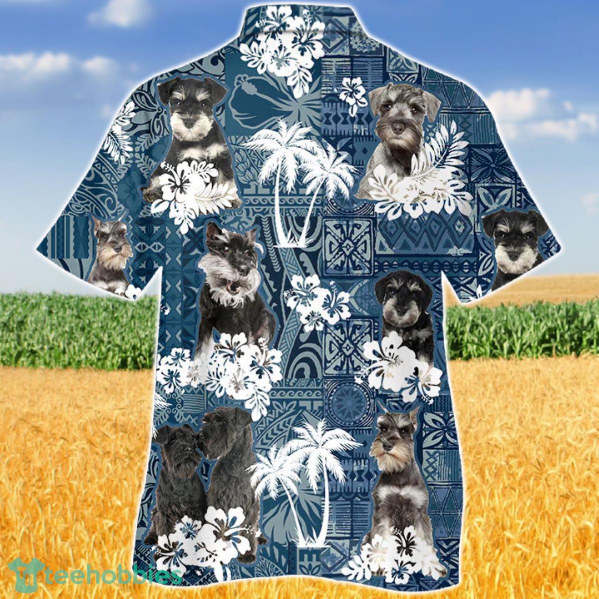 Miniature Schnauzer In Tropical Plants Pattern Blue And White Hawaiian Shirt Aloha Shirt For Men Women Product Photo 2