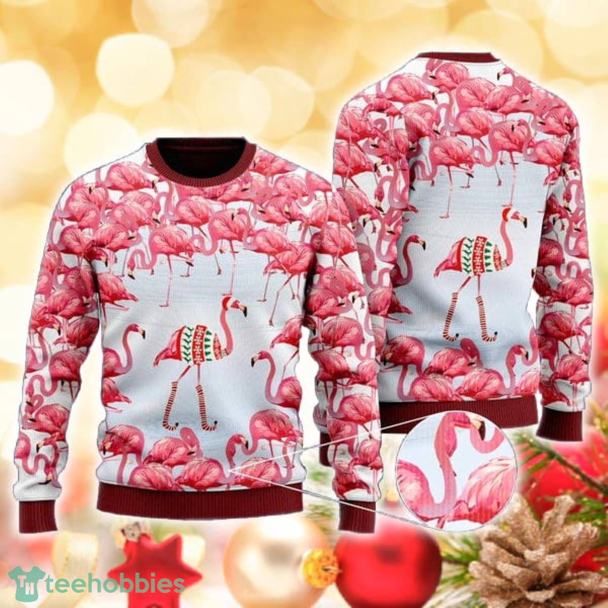 Pink Flamingo Christmas Village 3D Sweater Ugly Christmas